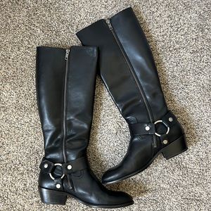FRYE Women’s Tall Harness Boot, Black Leather, Size 8.5